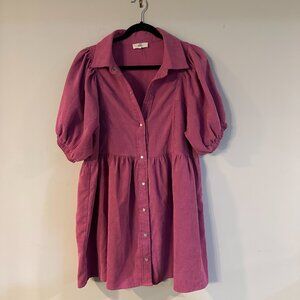 Entro Puff Sleeve Snap Button Down Dress with Collar